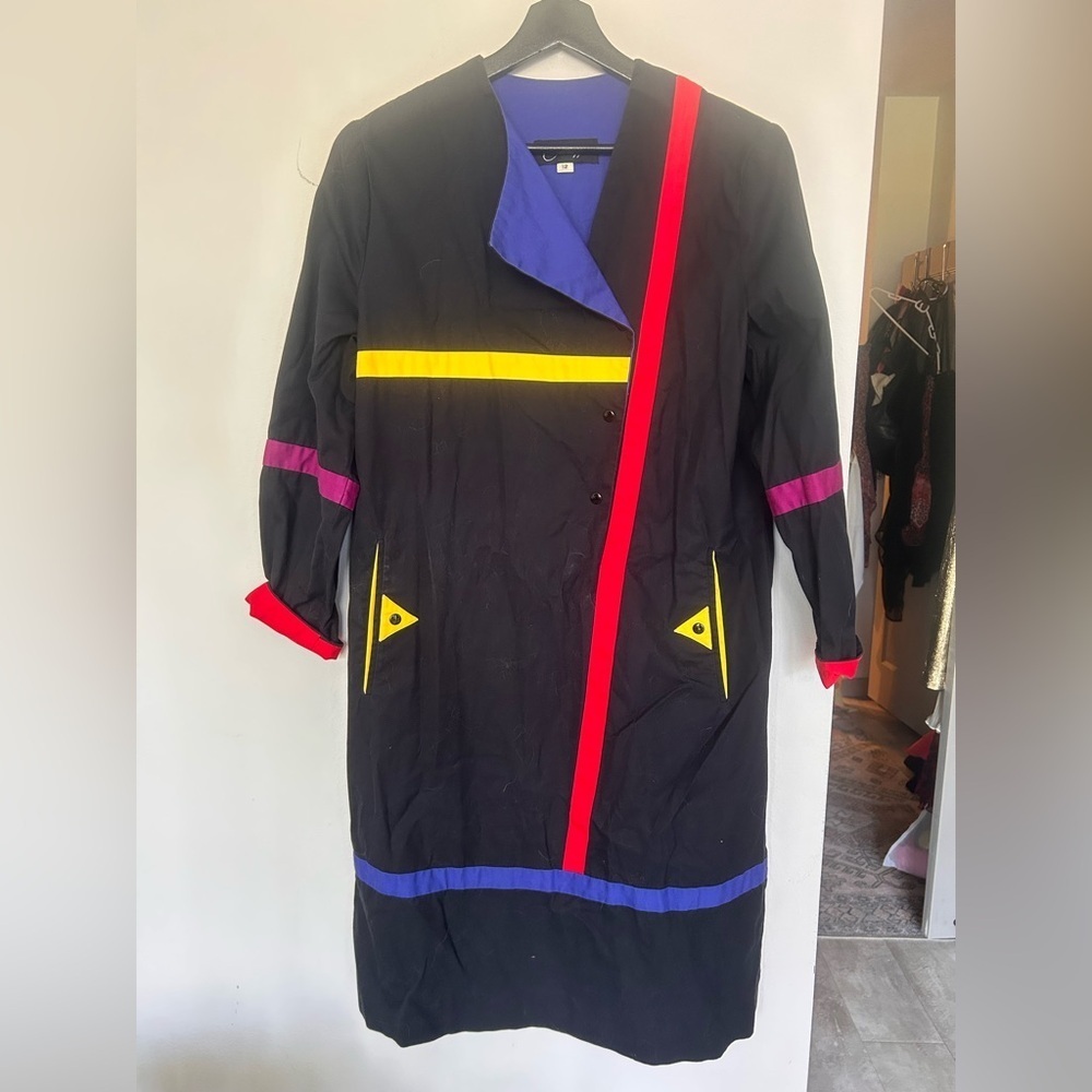 Vintage Abrizzi 80s Colorblock Geometric Long Coat maximalist dark academia 12